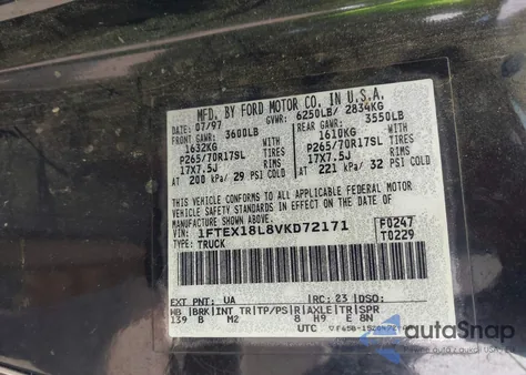 1997 Ford F-150 Lariat/Xl/Xlt из США, поврежденный, VIN 1FTEX18L8VKD72171